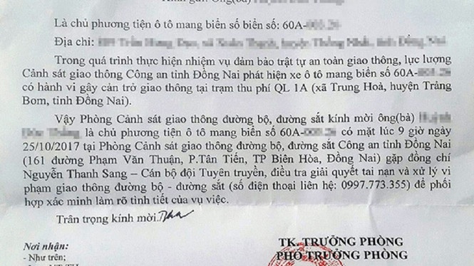 bo cong an noi gi ve viec trieu tap tai xe tra tien le qua tram bot