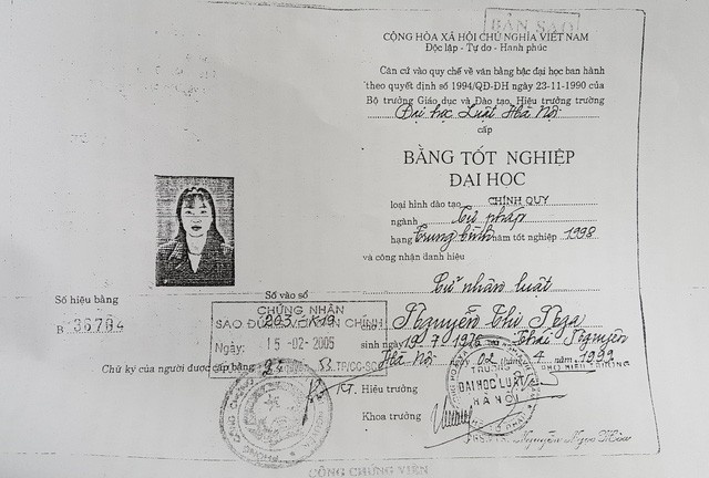 vu nu tham phan dung bang cap 3 gia dh luat ha noi bac de nghi phuc hoi bang cu nhan luat