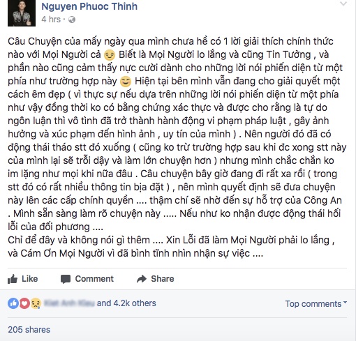 noo phuoc thinh len tieng truoc tin don huy show va xuc pham ha ho dong nhi