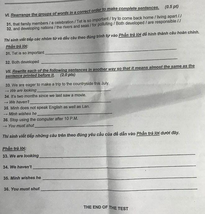 de thi va bai giai mon tieng anh vao lop 10 o sai gon