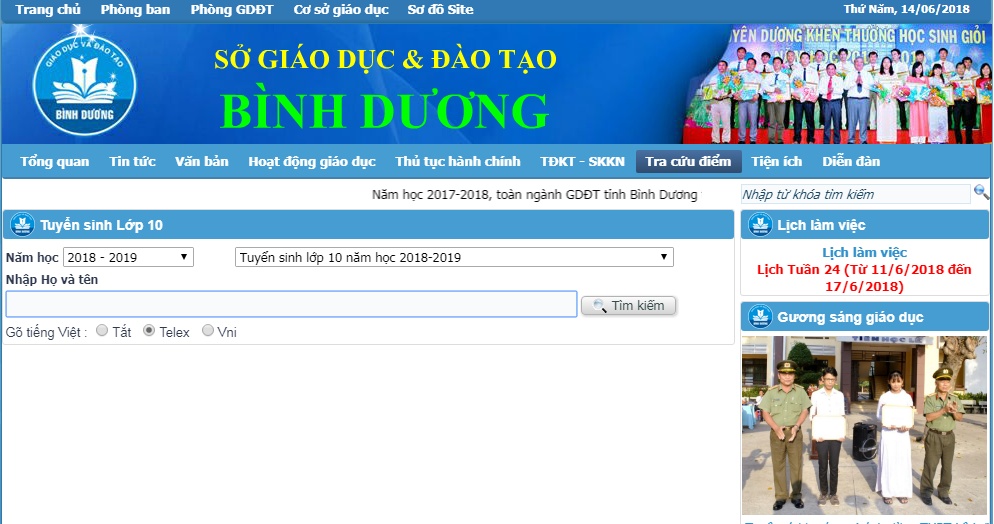tra cuu diem thi vao lop 10 nam 2018 so gddt binh duong