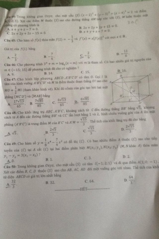 de thi thpt quo c gia 2018 mon toan ma de 124