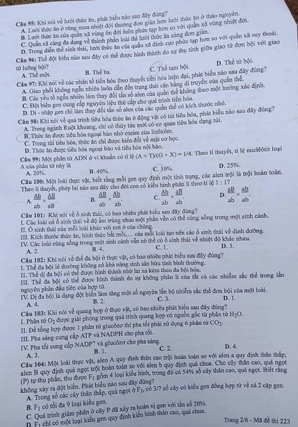goi y da p a n de thi thpt quo c gia 2018 mon sinh ho c ma de 223