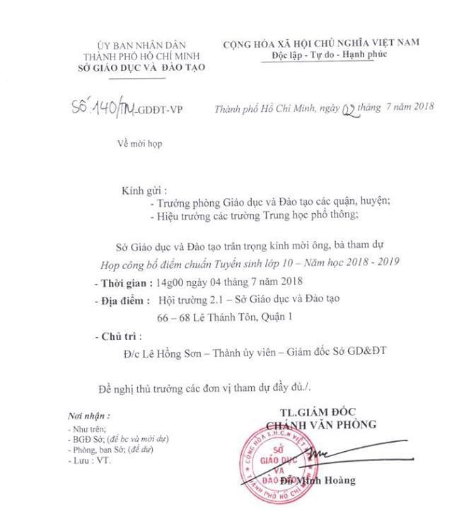 ngay mai 47 tp hcm se cong bo diem chuan lop 10 nam 2018