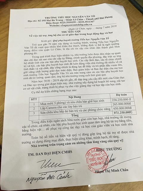 so gddt hai phong noi gi khi nha truong keu goi phu huynh tai tro gan 1 ty