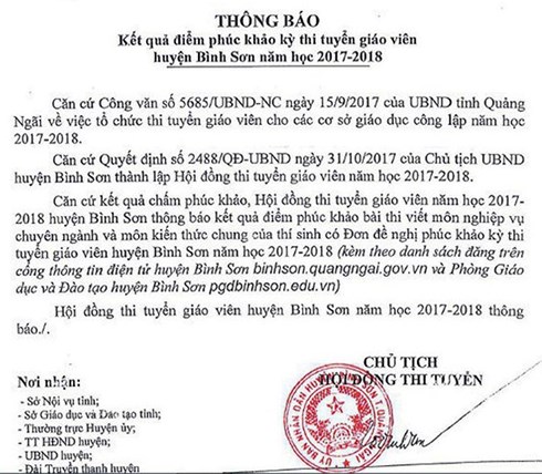ky luat 2 truong phong phong gd dt sai pham trong thi tuyen giao vien