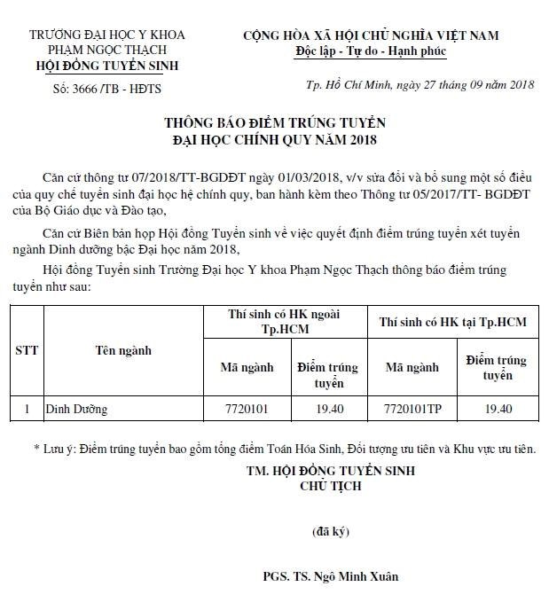 truong dh y khoa pham ngoc thach xet tuyen bo sung