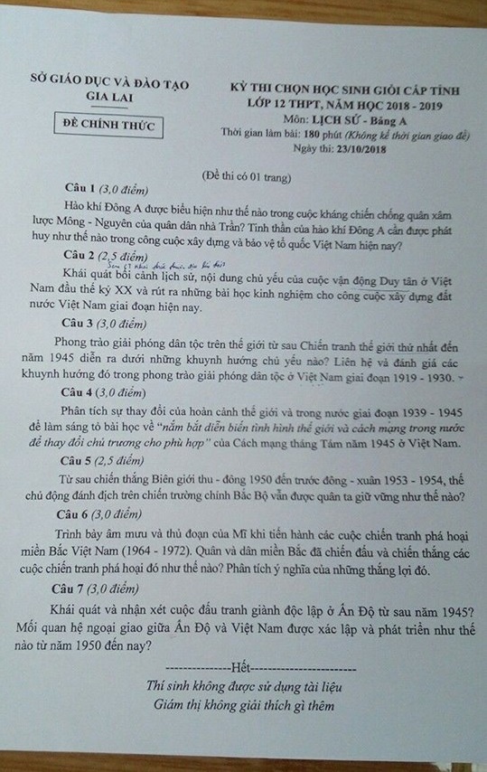 de thi hoc sinh gioi mon lich su lop 12 tinh gia lai nam 2018
