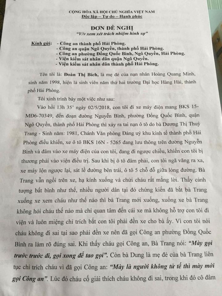 cho ket qua giam dinh thuong tich de xu ly vu tai xe noi con nguoi khong quan trong hai phong