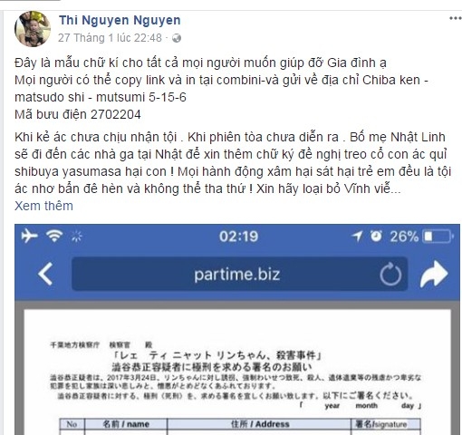 gia dinh be nhat linh keu goi ung ho chu ky de doi lai cong bang cho be