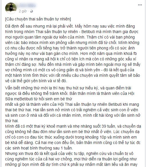 me sinh con tai nha len tieng ve viec tu do de va khong cat day ron cho con
