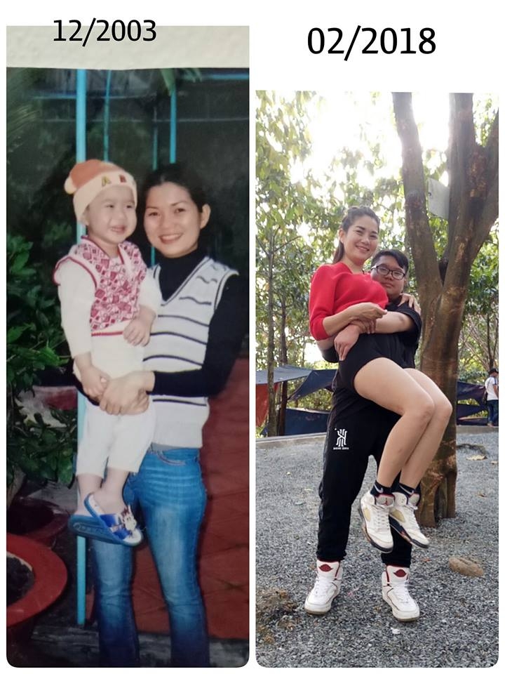 cam dong truoc buc anh me be con 15 nam sau con be lai me