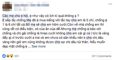 Không trao vàng ngày cưới: Mẹ chồng quá đáng hay con dâu so đo? khong trao vang ngay cuoi me chong qua dang hay con dau so do