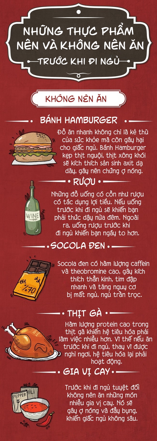 thuc pham nen va khong nen an truoc khi di ngu
