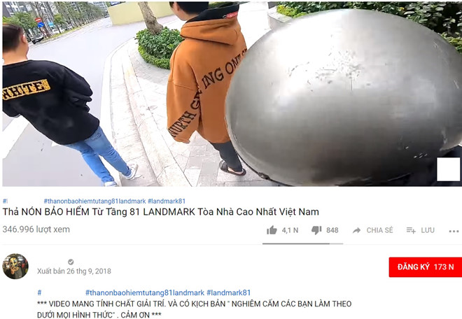 Nam thanh niên quay video thả mũ bảo hiểm từ tầng cao nhất Landmark 81 nam thanh nien quay video tha mu bao hiem tu tang cao nhat landmark 81