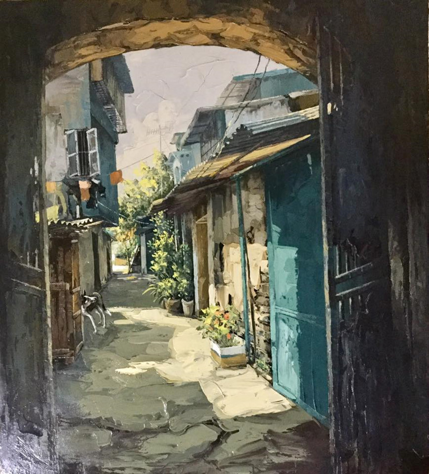 buc tranh pho nho ha noi binh di qua trai tim yeu cua nguoi hoa si