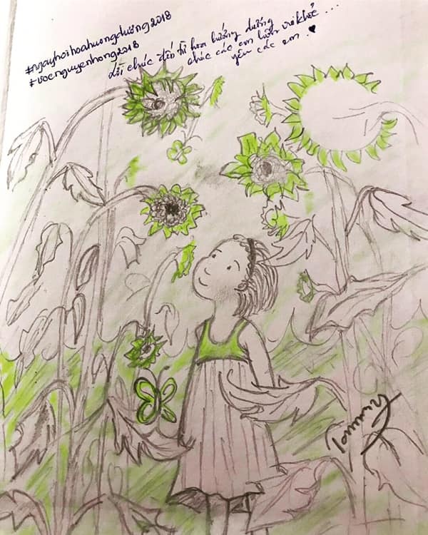dan mang dong loat chia se tranh hoa huong duong tu ve ung ho benh nhi ung thu 30000 dong