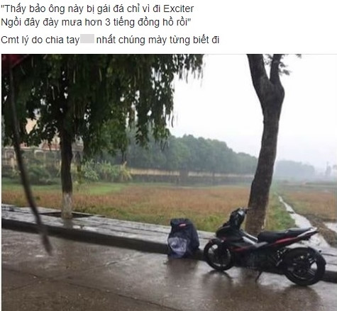 chang trai khoc duoi mua 3 tieng sau khi ban gai bo vi di xe so