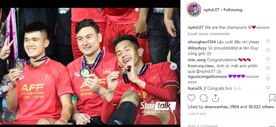 cau thu doi tuyen viet nam chia se gi tren mang xa hoi sau khi gianh chuc vo dich aff cup 2018