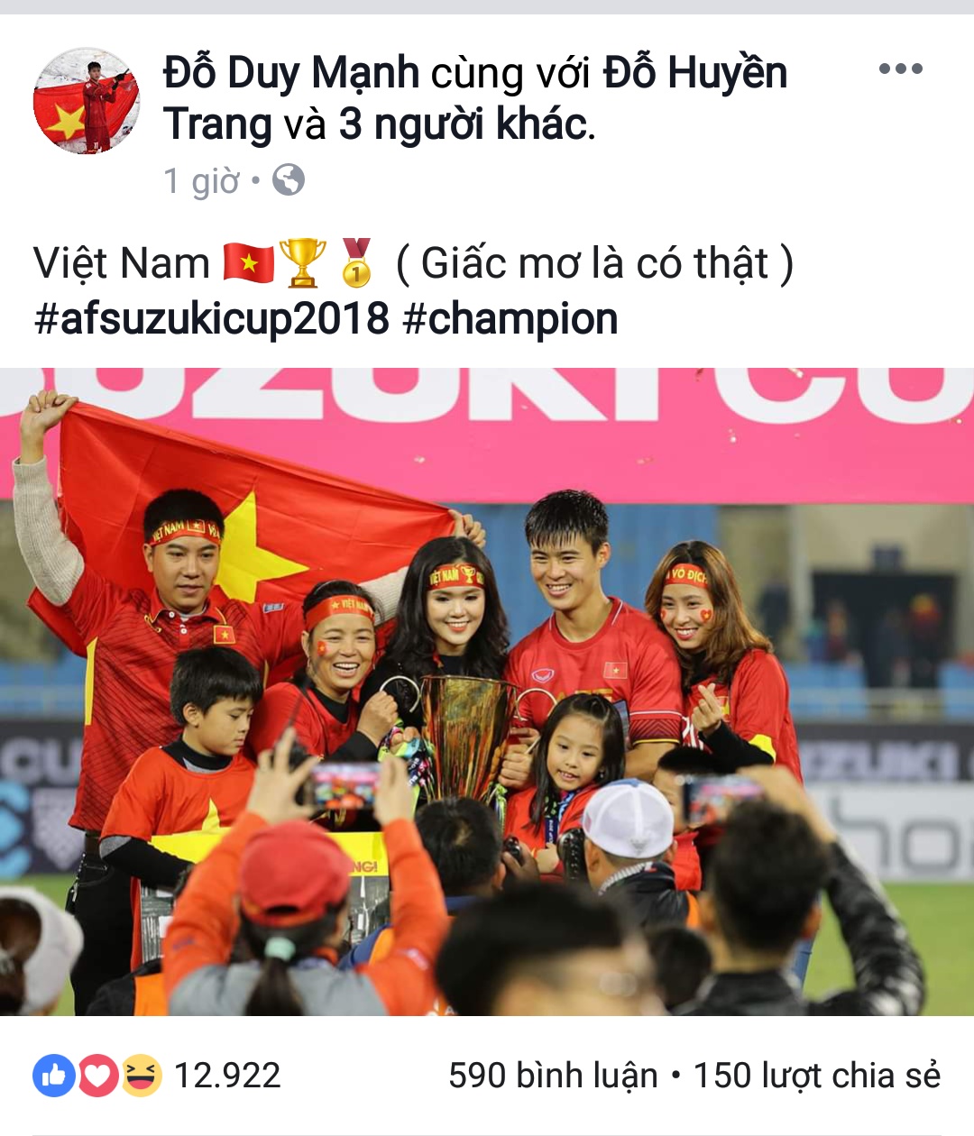 cau thu doi tuyen viet nam chia se gi tren mang xa hoi sau khi gianh chuc vo dich aff cup 2018