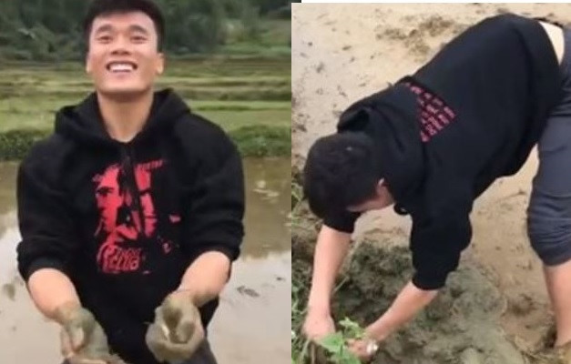 Thủ môn Bùi Tiến Dũng khoe clip lội bùn bắt lươn trong kỳ nghỉ thu mon bui tien dung khoe clip loi bun bat luon trong ky nghi