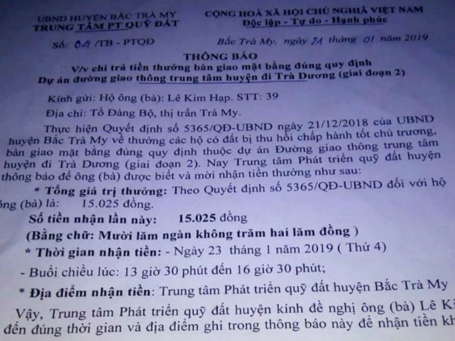 chinh quyen giai thich vu khen thuong 15000 dong cho nguoi hien dat