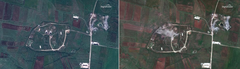 hinh anh cac muc tieu o syria truoc va sau khi bi mua ten lua cua lien quan bam nat