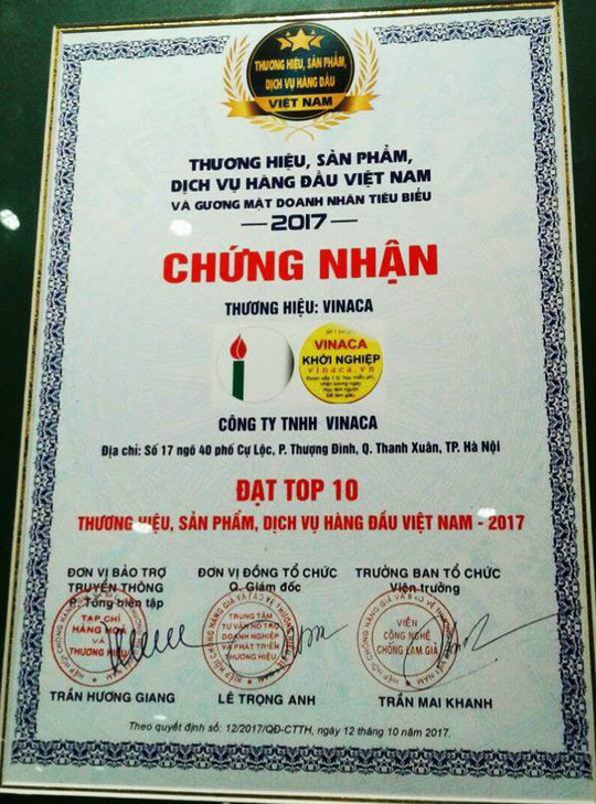 don vi ton vinh thuong hieu vinaca tu choi tra loi ve so tien doanh nghiep ho tro