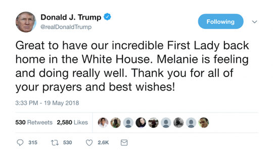 Cách mừng vợ xuất viện về nhà lạ thường của ông Trump cach mung vo xuat vien ve nha la thuong cua ong trump