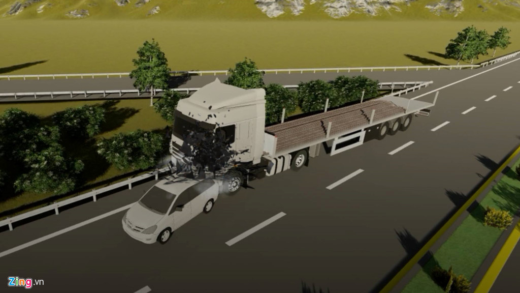 qua vo li khi xe container giam toc do 62 kmh ve 0 chi trong 1 giay