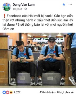 Cầu thủ Quế Ngọc Hải bị hack Facebook?