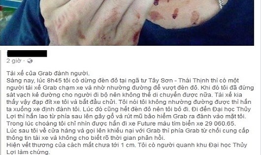 grab phan hoi nghi van tai xe danh nguoi vi khong nhuong duong