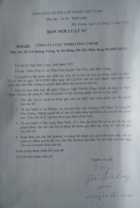 Ông Hàn Đức Long sẽ làm đơn tố cáo những người gây nên oan sai cho mình ong han duc long se lam don to cao nhung nguoi gay nen oan sai cho minh