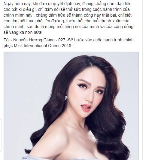 huong giang idol lan dau chia se ve thong tin tham gia miss international queen