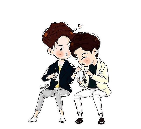 loat tranh chibi cuc de thuong ve dan sao phim dam my love by chance khien fan ngam mai khong chan