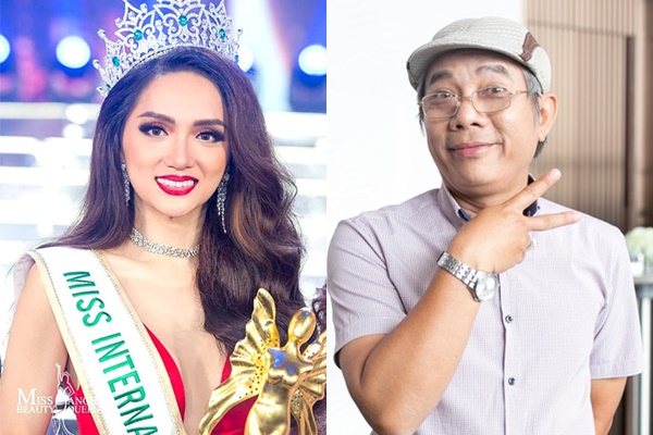 phan ung cua hoa hau huong giang khi duoc nghe si trung dan chuc mung