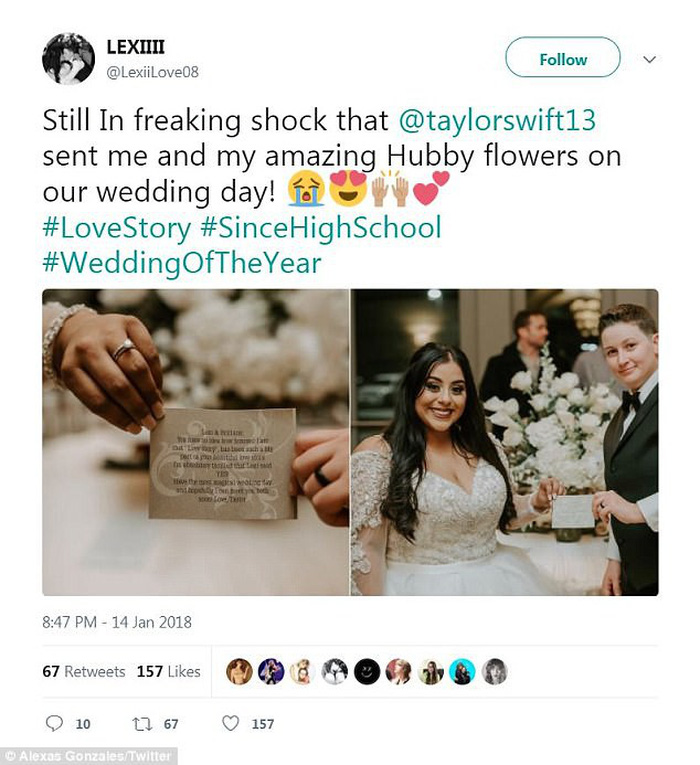 taylor swift gui hoa chuc mung fan nu ket hon dong gioi