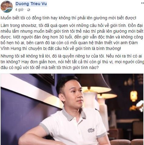 duong trieu vu noi ve viec co yeu dong gioi hay khong