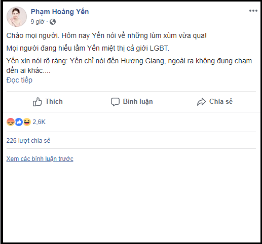 a khoi doanh nhan viet tam thu xin loi va cho rang khong co mot co so nao khang dinh huong giang la dai dien cho gioi lgbt vn
