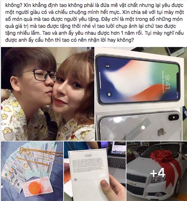 khoe qua tien ty nguoi yeu tang thua nhan song vat chat co gai lgbt khong ngai gach da