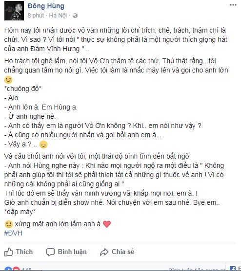 ca si dong hung bi nhieu nguoi chui vi noi khong thich giong cua dam vinh hung