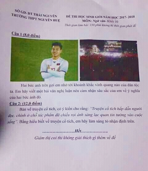 hoc sinh hao hung voi dang dung van thanh u23 trong de ngu van lop 10
