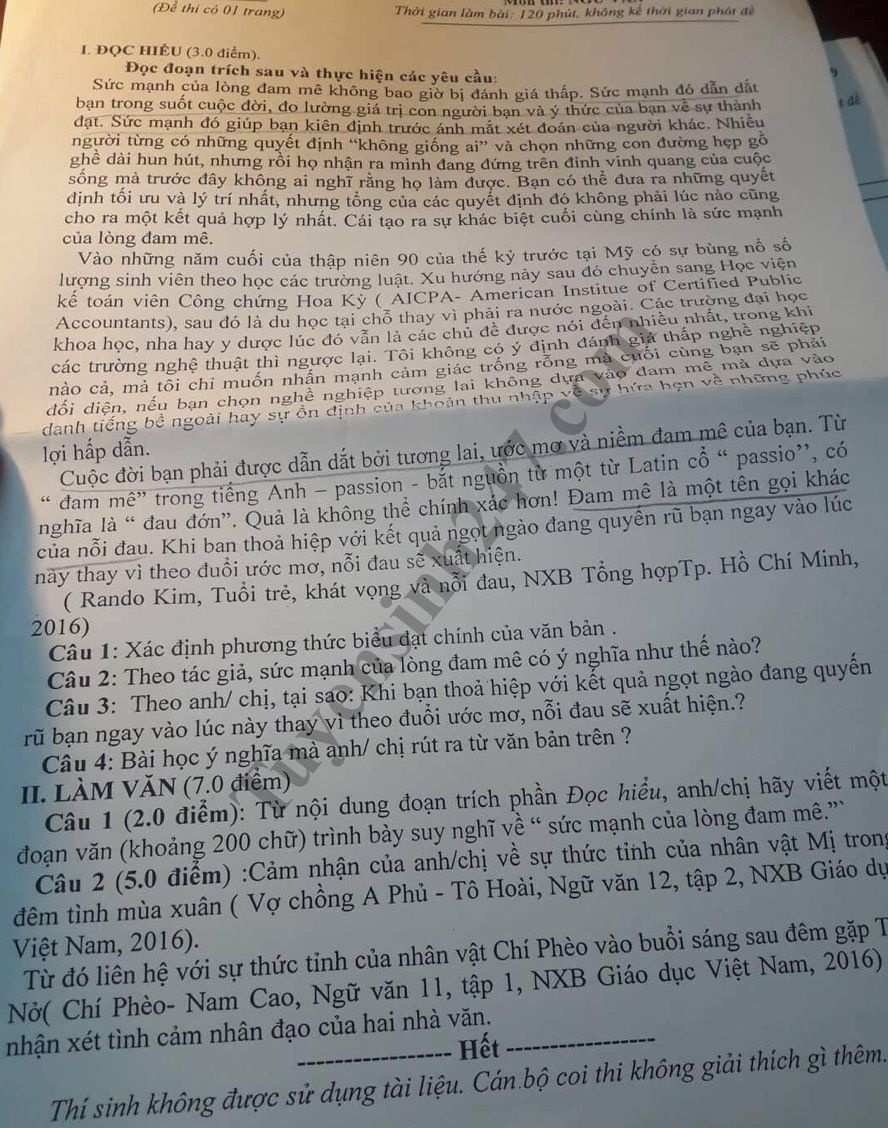 de thi thu thpt quoc gia 2019 mon ngu van thpt chuyen bac ninh lan 2