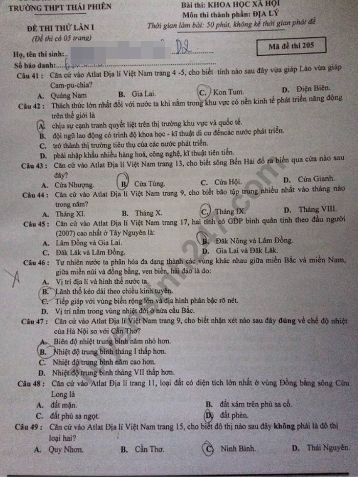 de thi thu thpt quoc gia 2019 mon dia li thpt thai phien lan 1