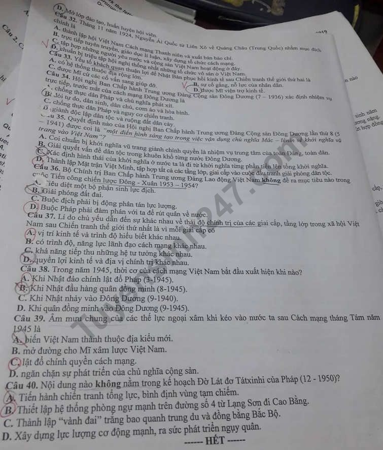 de thi thu thpt quoc gia 2019 mon lich su so gddt bac ninh
