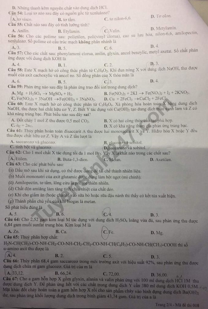 Đề thi thử THPT quốc gia 2019 môn Hóa học Sở GD&ĐT Ninh Bình lần 1 de thi thu thpt quoc gia 2019 mon hoa hoc so gddt ninh binh lan 1