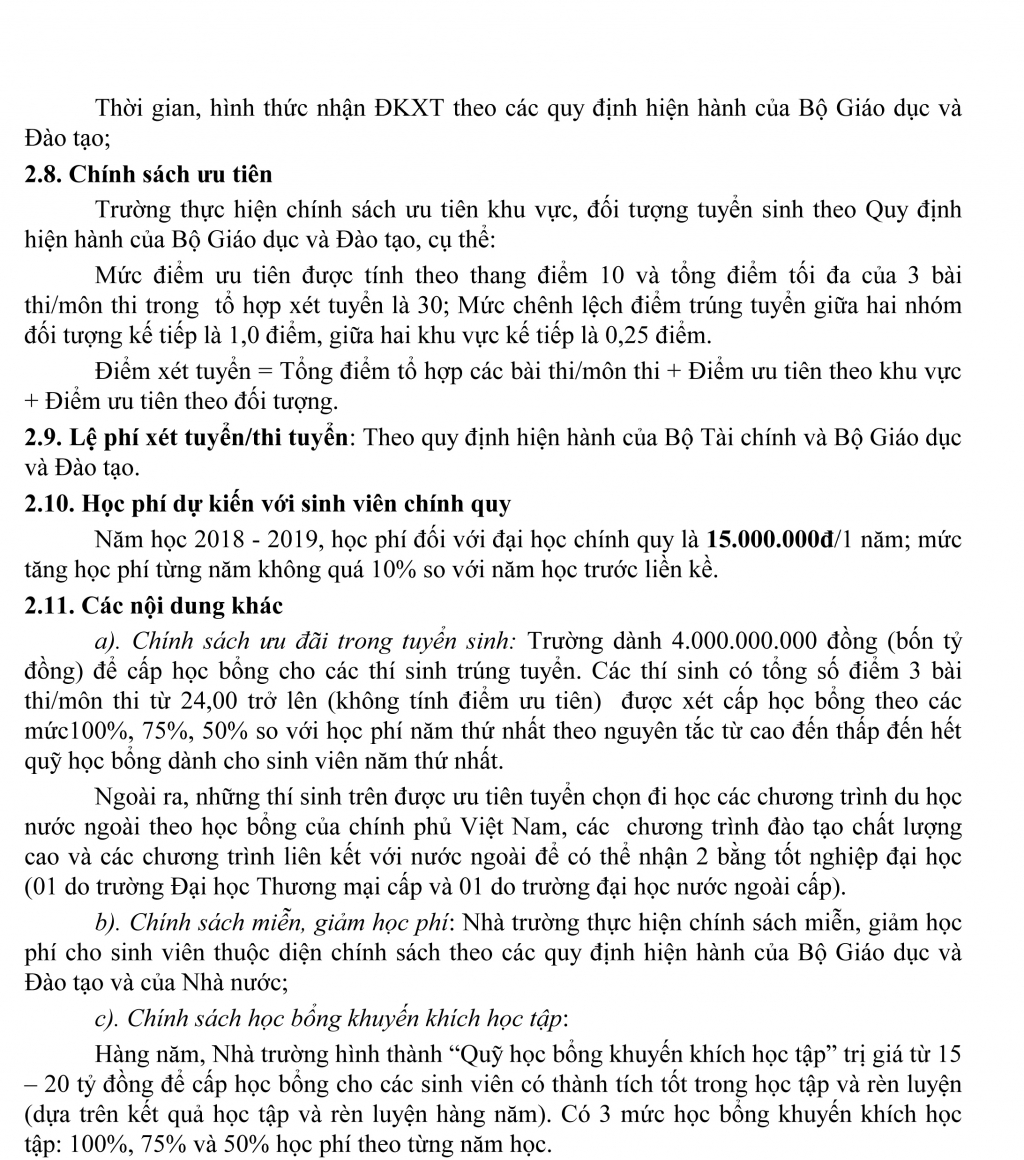 dai hoc thuong mai tuyen sinh 3800 chi tieu trong nam 2018