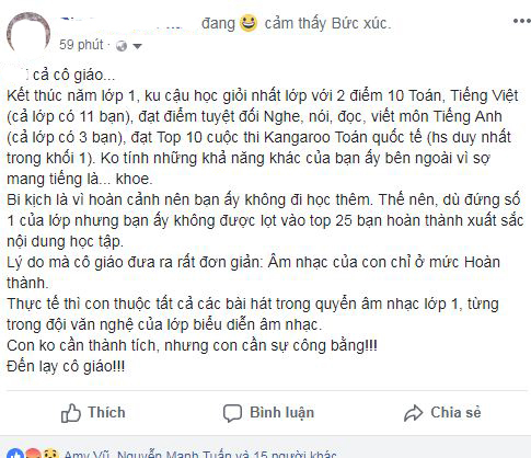 me buc xuc vi con hoc gioi nhat lop 1 chi duoc nhan giay khen tung mat