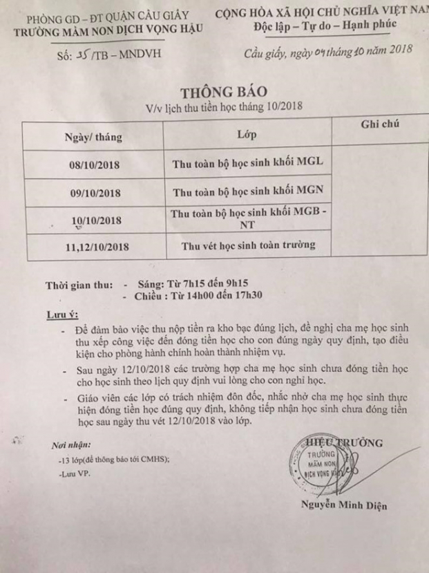 ha noi phu huynh hoang mang vi thong bao chua dong hoc phi vui long cho con nghi hoc