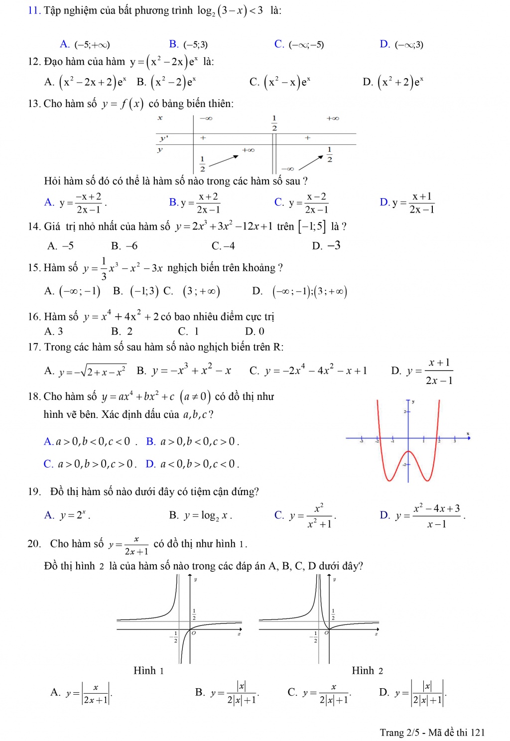 Đề thi giữa học kì 1 môn Toán lớp 12 Trường THPT Lương Thế Vinh có đáp án de thi giua hoc ki 1 mon toan lop 12 truong thpt luong the vinh co dap an